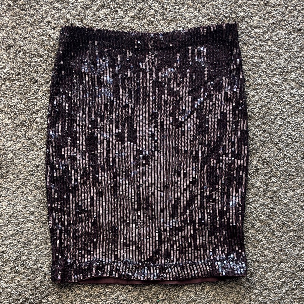 All Saints dark plum hand embellished sequin shirt